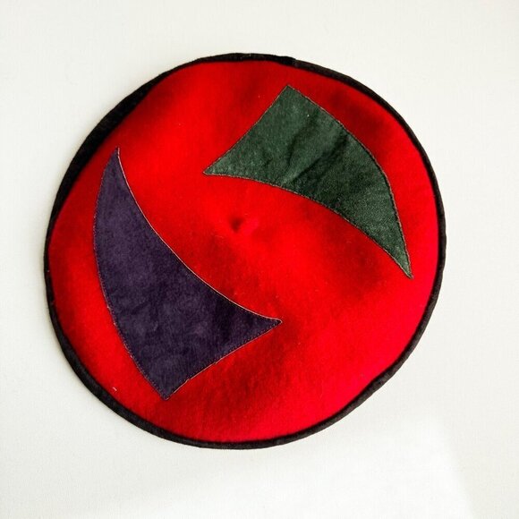 Vintage Unique Red Wool Patchwork Detail Beret main image 10